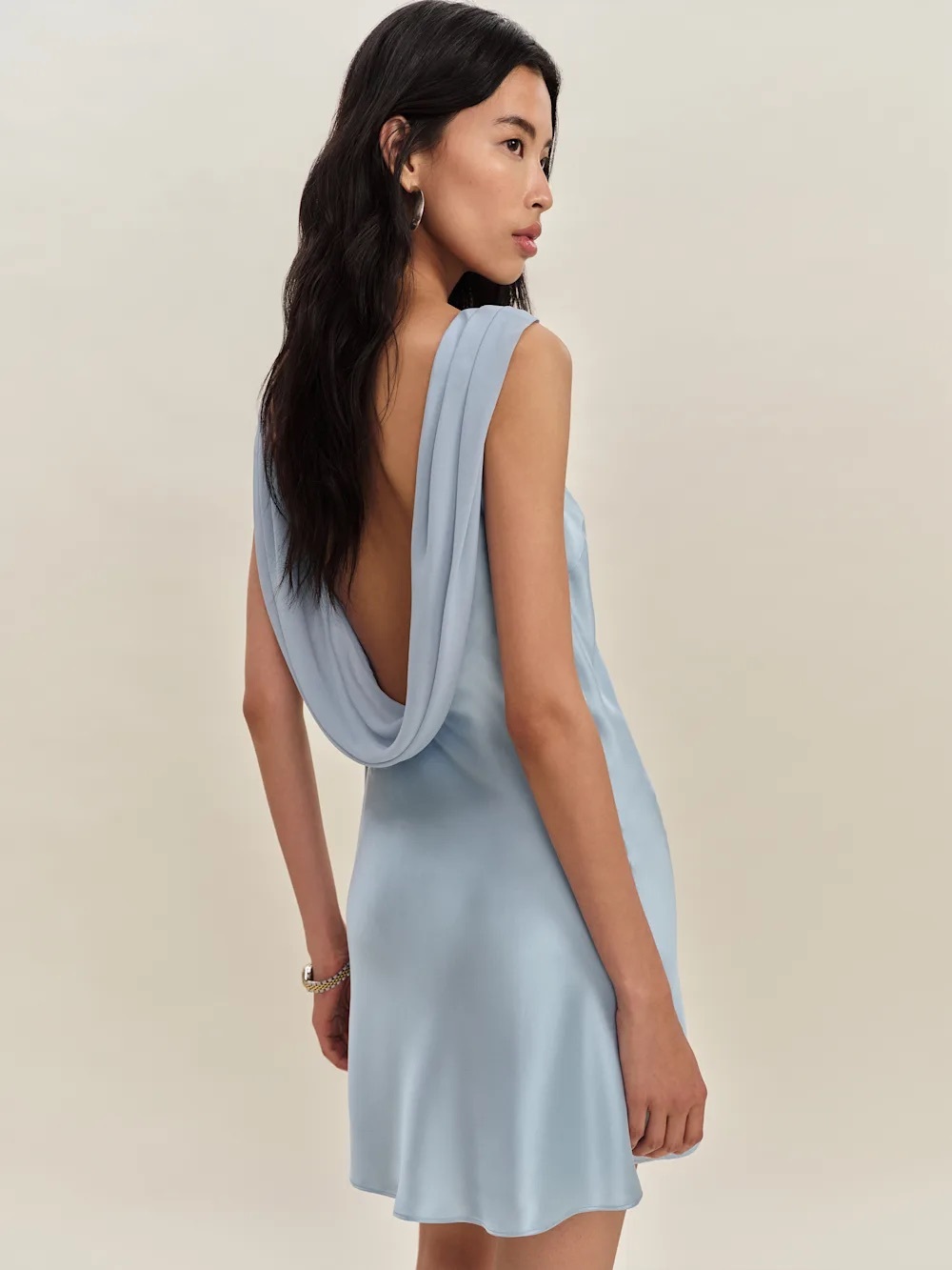 NEW Reformation Jonelle Silk Open Back Mini Dress Horizon Baby Blue | size XS